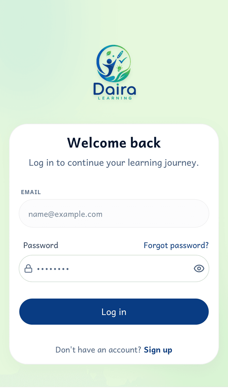 Daira Learning App Mockup